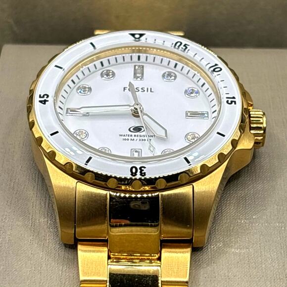 Fossil ES5350 Blue Dive Women’s White Dial Gold Tone Stainless Steel 36mm Watch main image 13